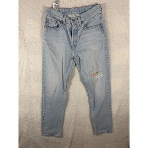 Levis 501 150 Light Wash Denim Jeans‎ Floral Distressed Ripped Womens Size 26